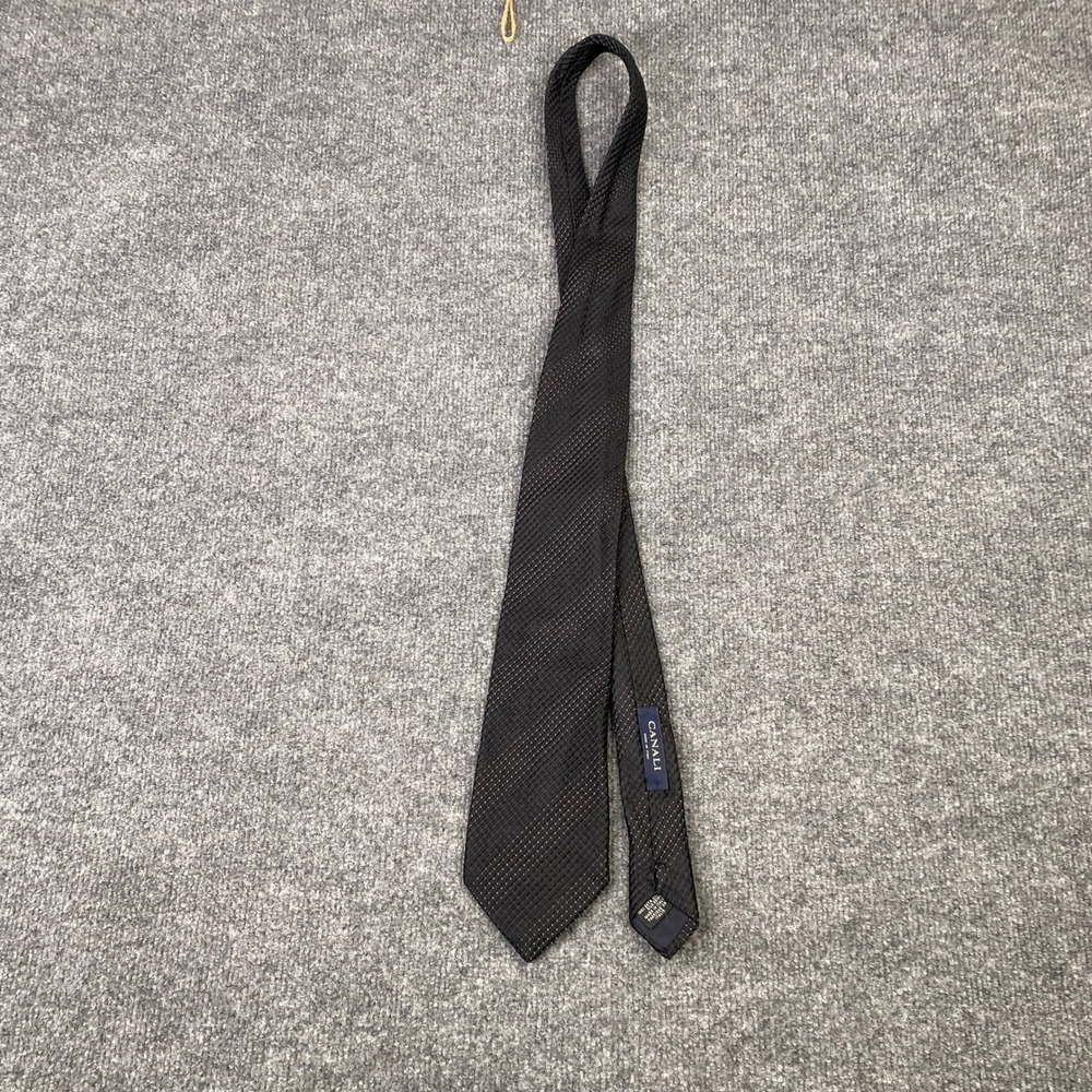 Canali Mens Silk Tie Made in Italy Textured Micro Dot Navy Black Formal Business